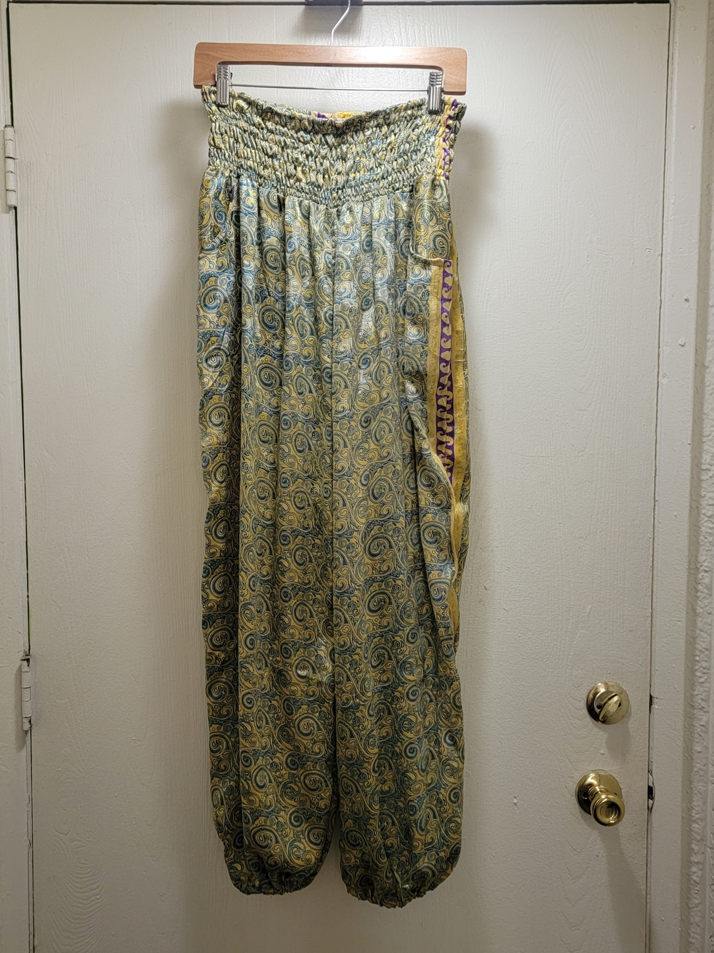 EARTHBOUND Yellow & Blue Paisley Smocked Harem Pants